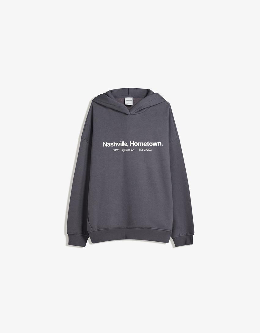 Hoodie med tryck-Mörkgrå-0