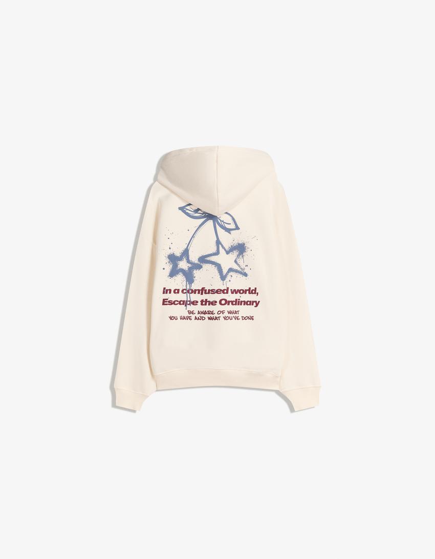 Sudadera capucha print-Crudo