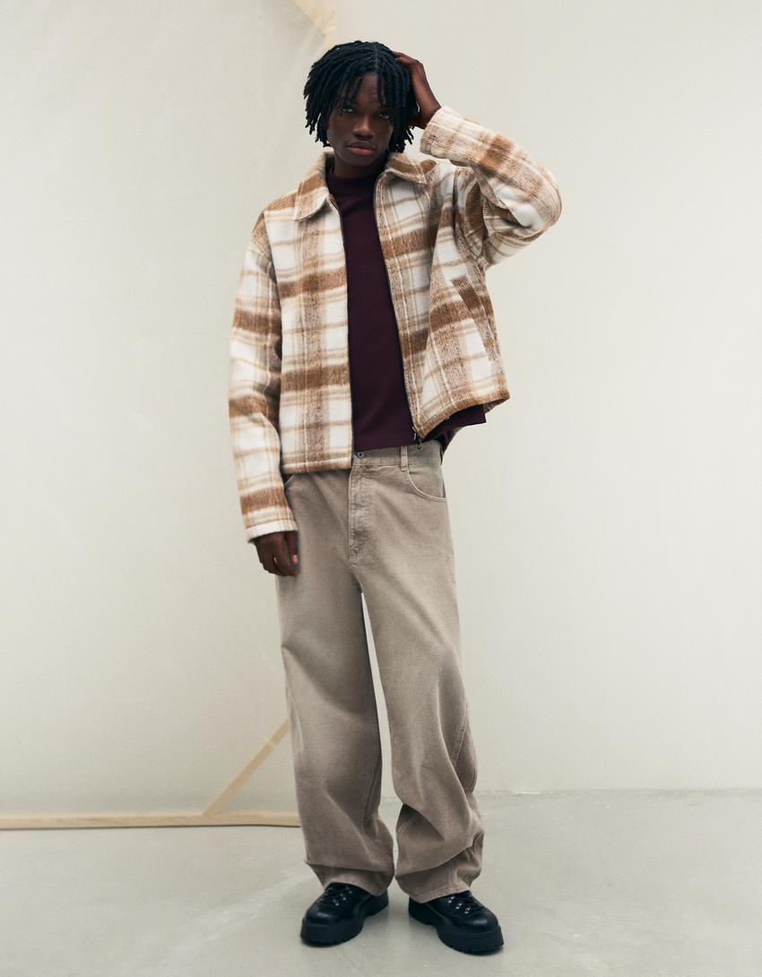 Куртка геометрического кроя в клетку-Κоричневый