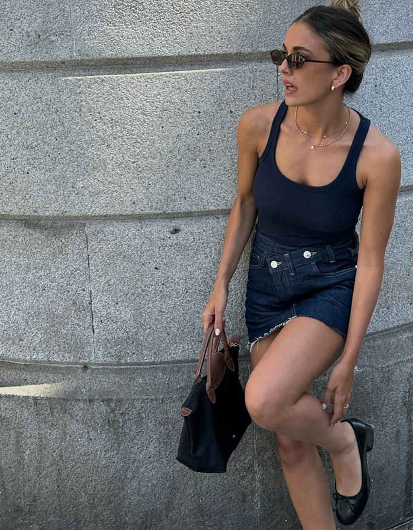 Denim mini skort-Navy