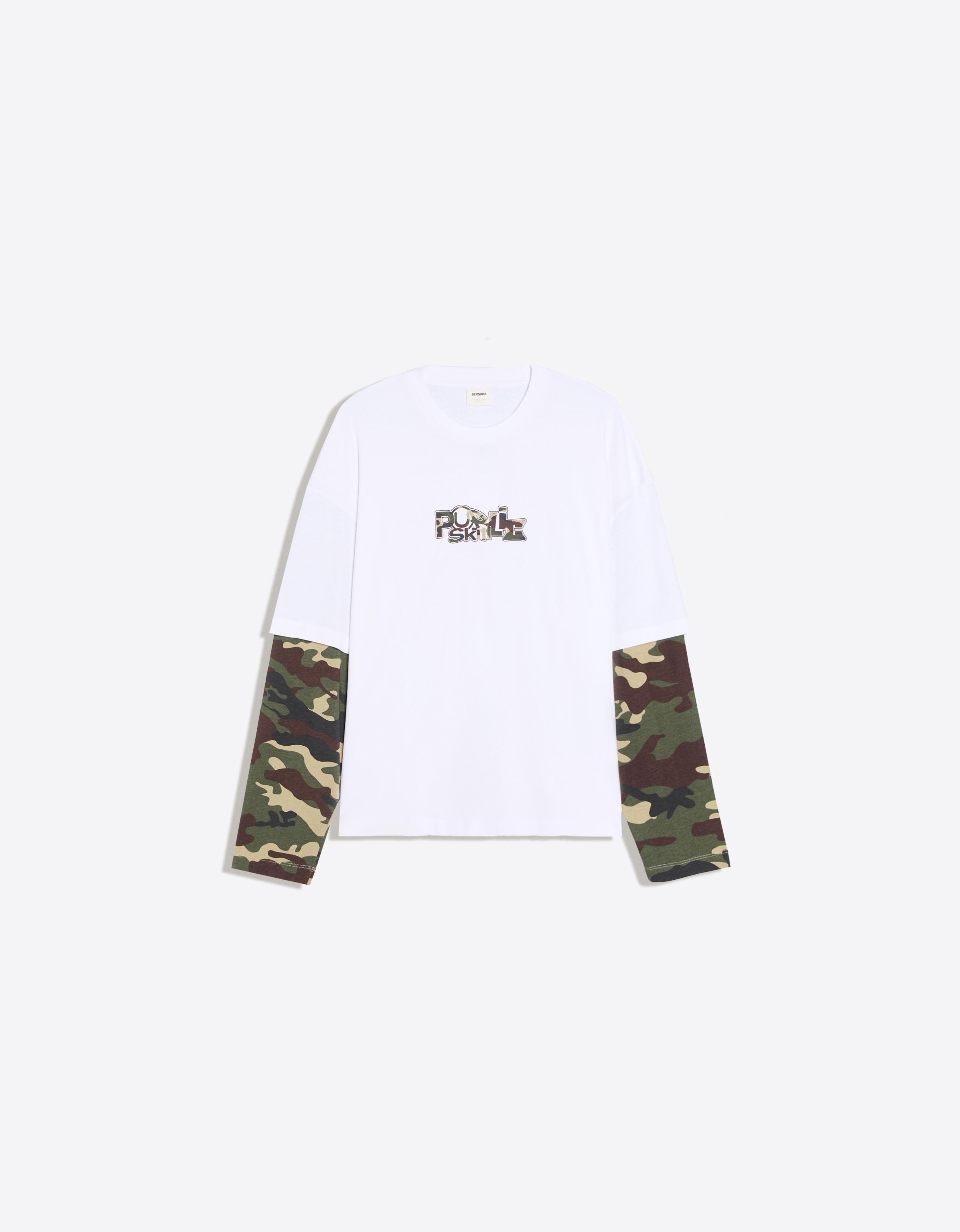 Double sleeve print T-shirt — Off white