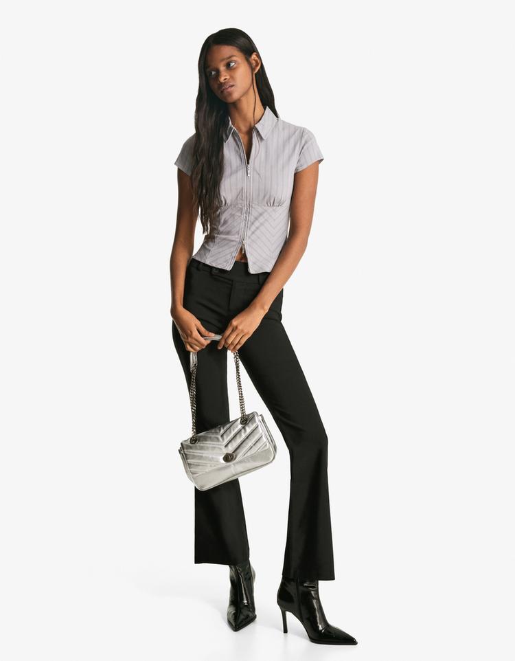 Fermuarlı kısa kollu gömlek