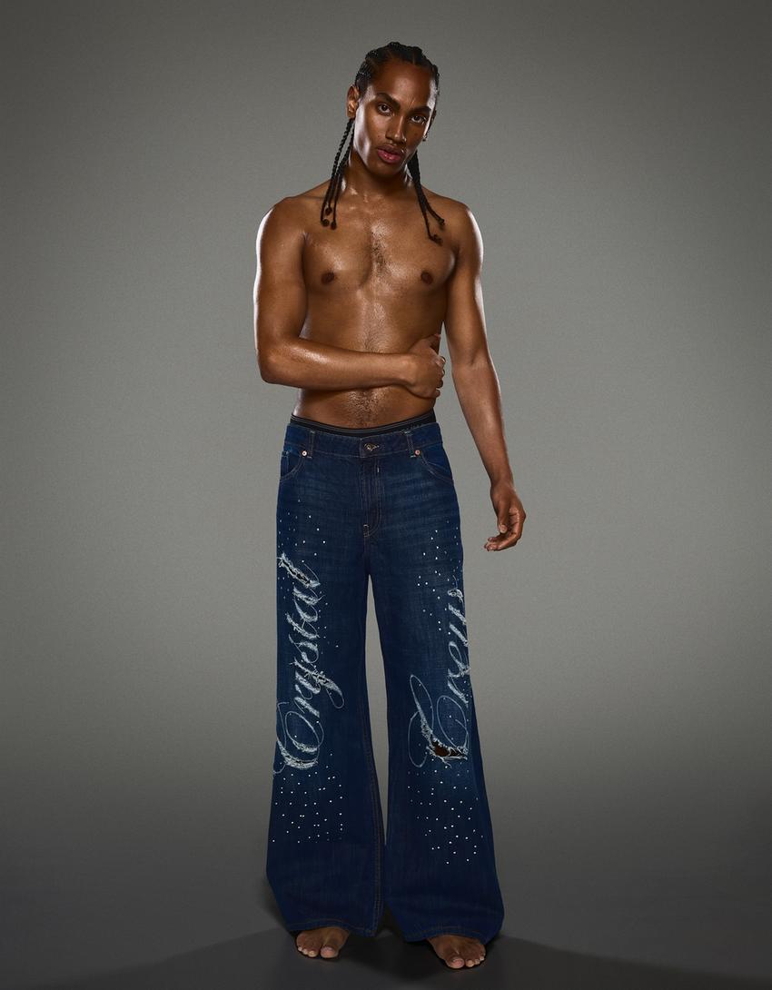 Baggy jeans met laserprint - LIMITED EDITION-Blauw