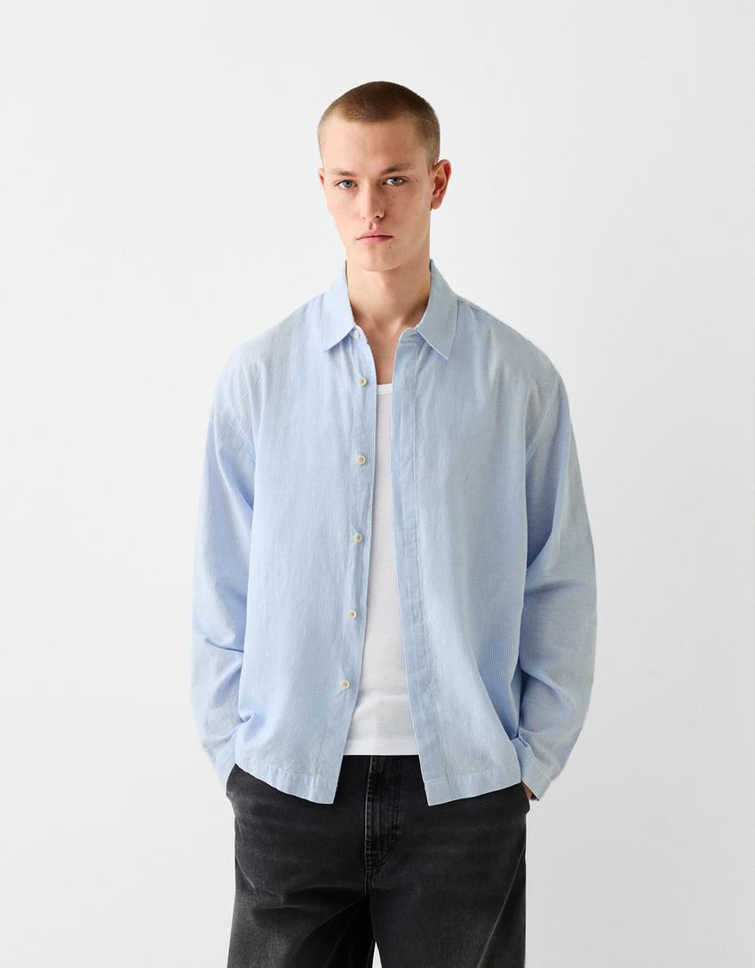 Chemise manches longues loose fit lin-Bleu clair-0
