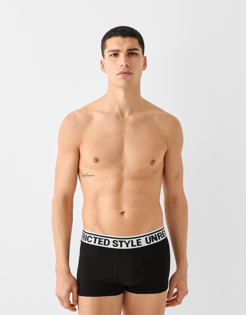 طقم من 3 ازواج بوكسرات بشريط خصر مطبوع-أسود-3