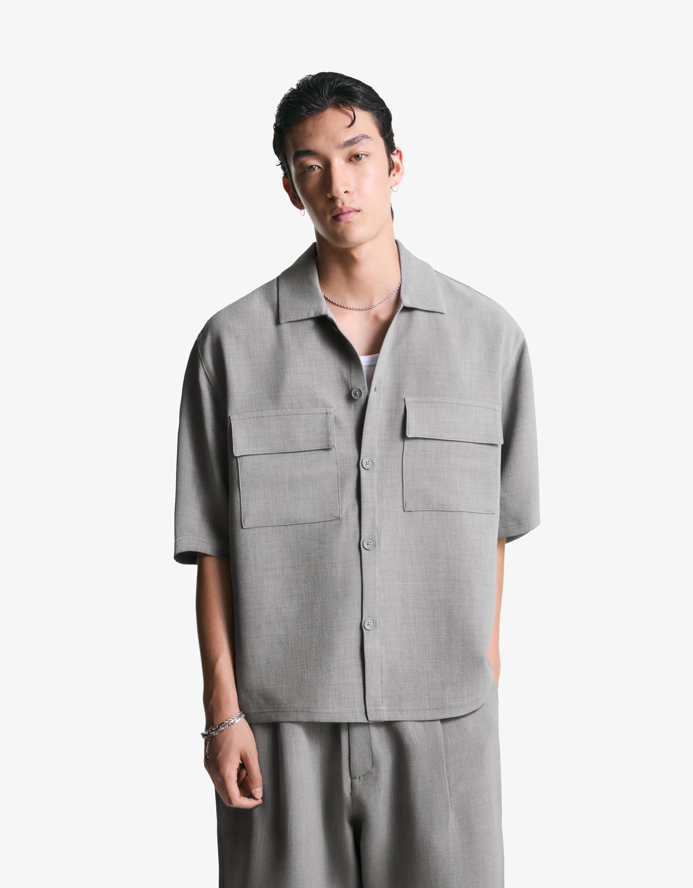 Bershka Tailored Hemd Mit Kurzen Ärmeln Herren Xs Grau
