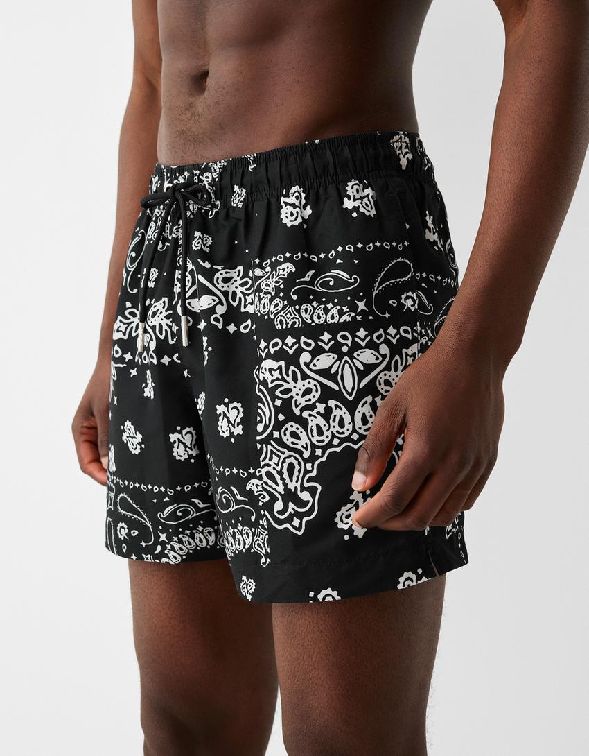 Printed swimming trunks-Black-1