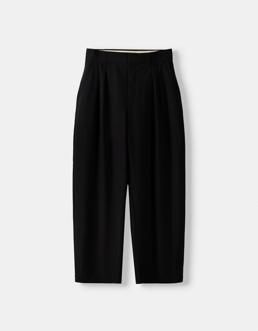 Pantalon tailoring pinces mélange de laine-Noir-4