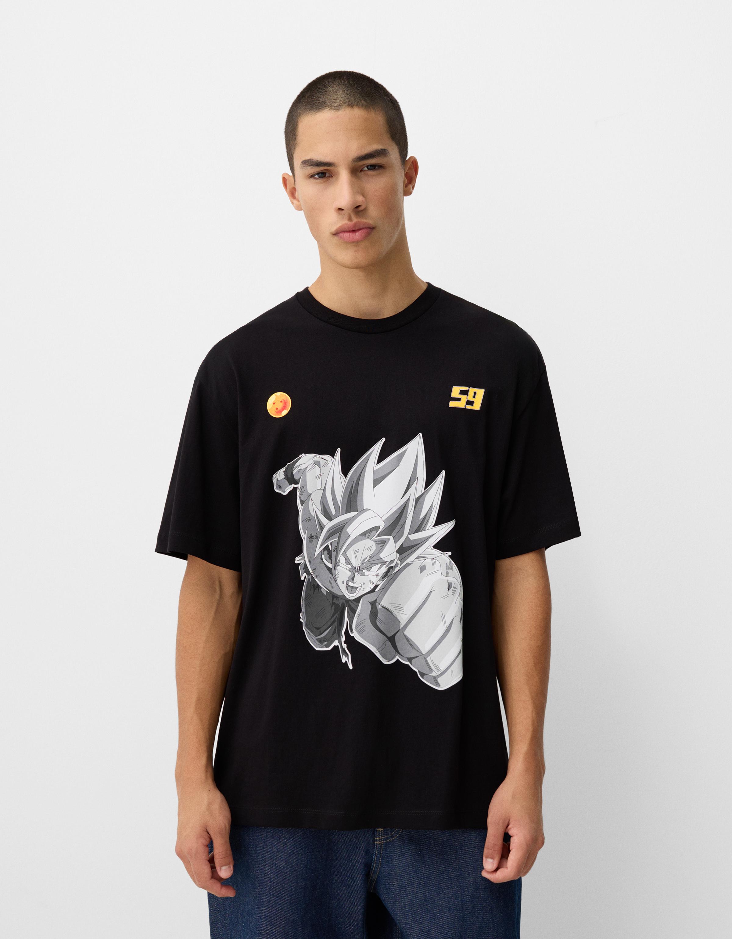 Bershka T-Shirt Dragon Ball Im Relaxed-Fit Mit Kurzen Ärmeln Und Print Herren L Schwarz