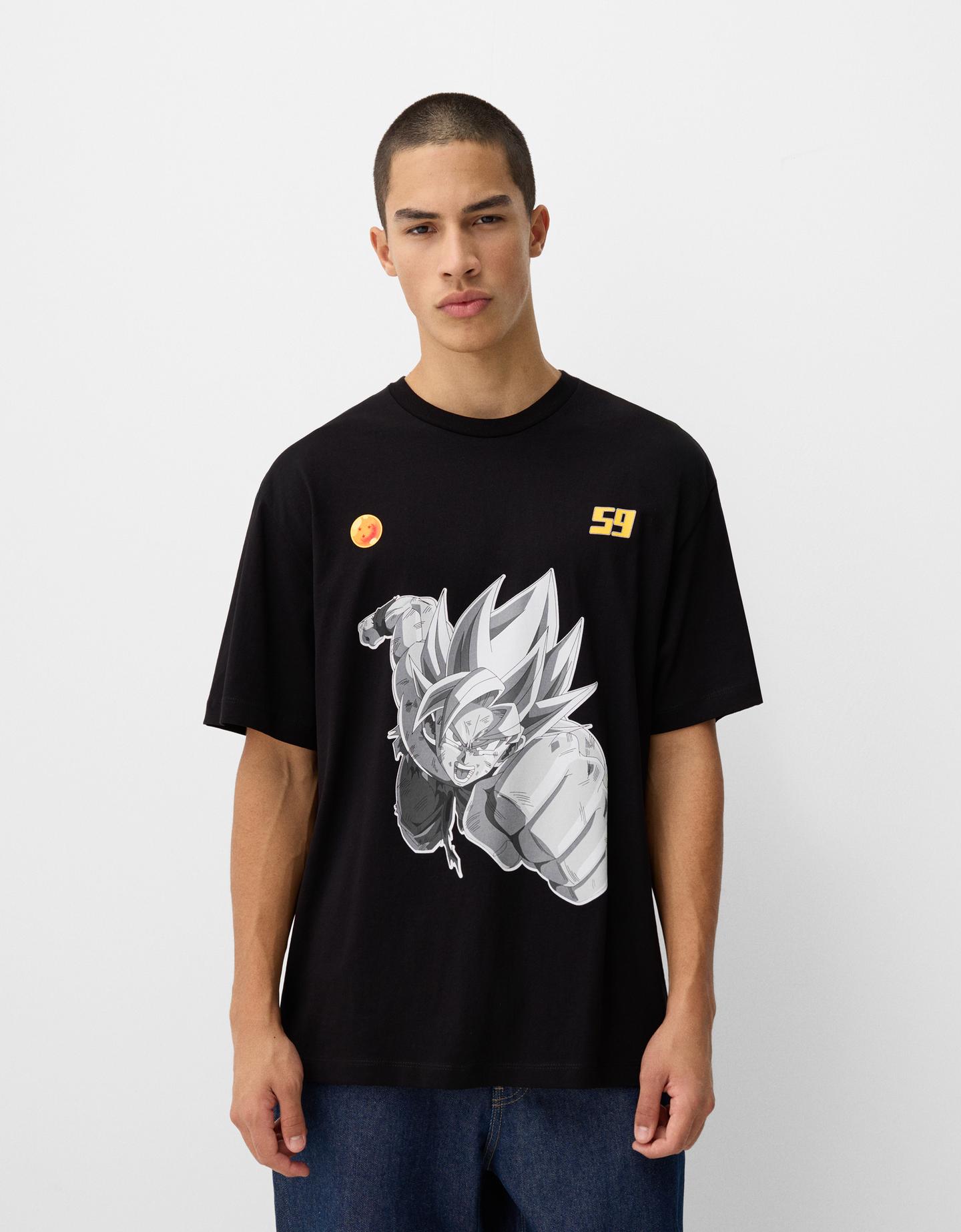 Bershka Camiseta Dragon Ball Manga Corta Relaxed Print Hombre Xs Negro