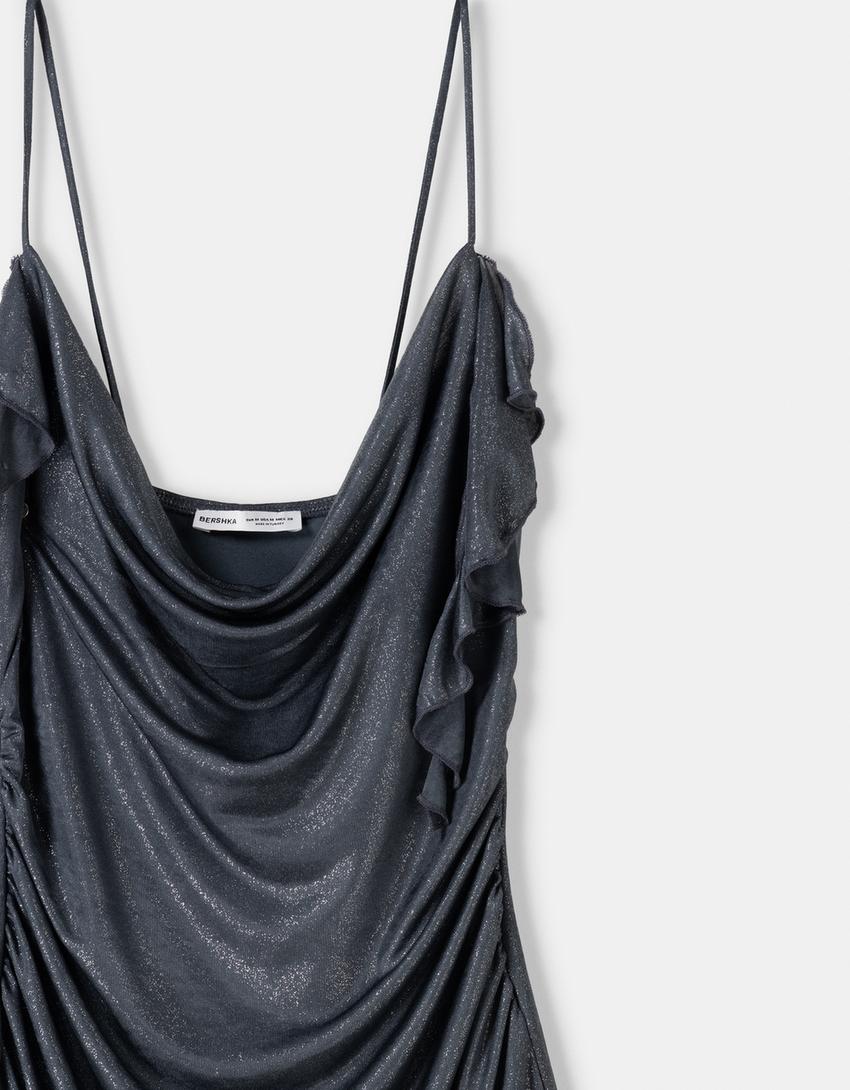 Vestito mini con spalline brillante-Grigio scuro-2