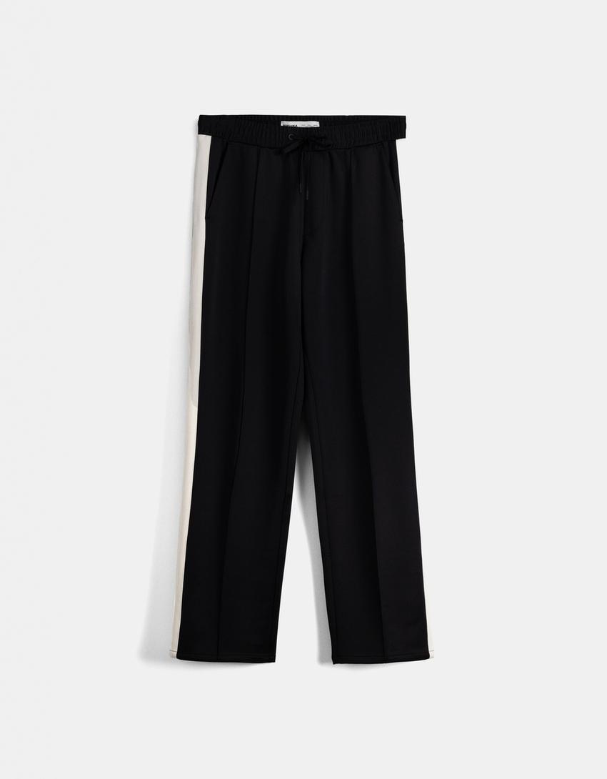 سروال إنترلوك بخطوط جانبية-أسود-4