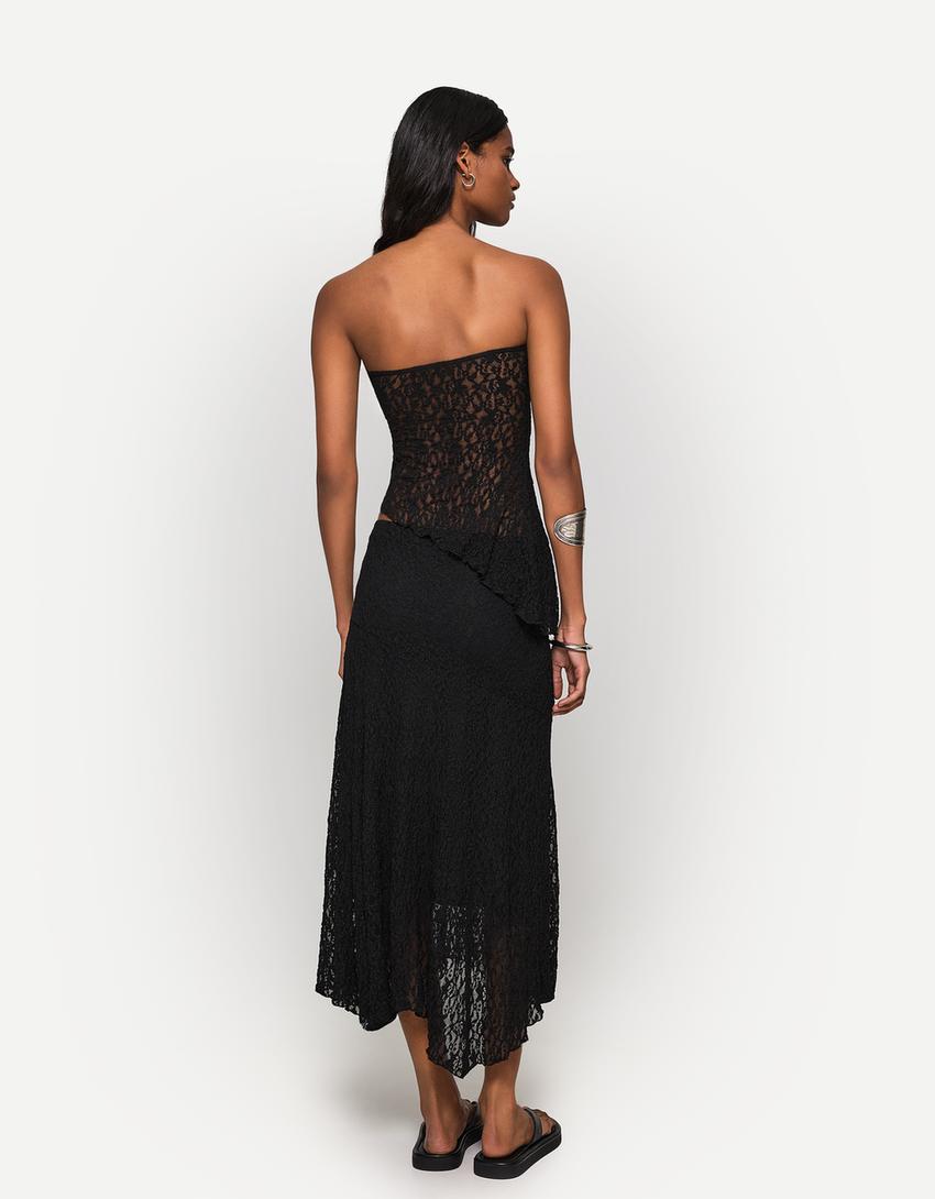Blonde lace midi skirt-Black