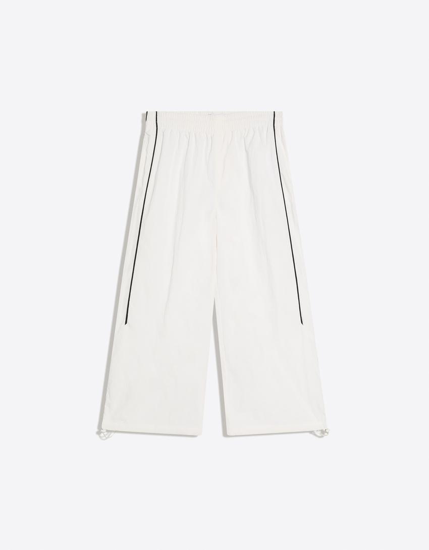 Teknik kapri pantolon stoperli-Beyaz