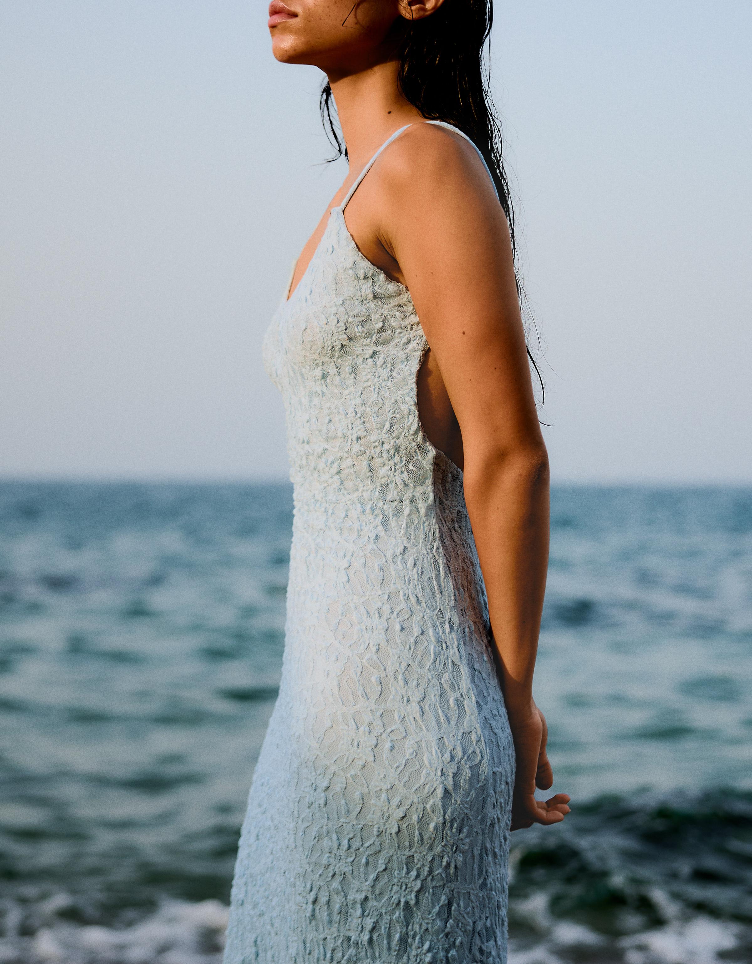 Printed midi dress with straps — Light blue