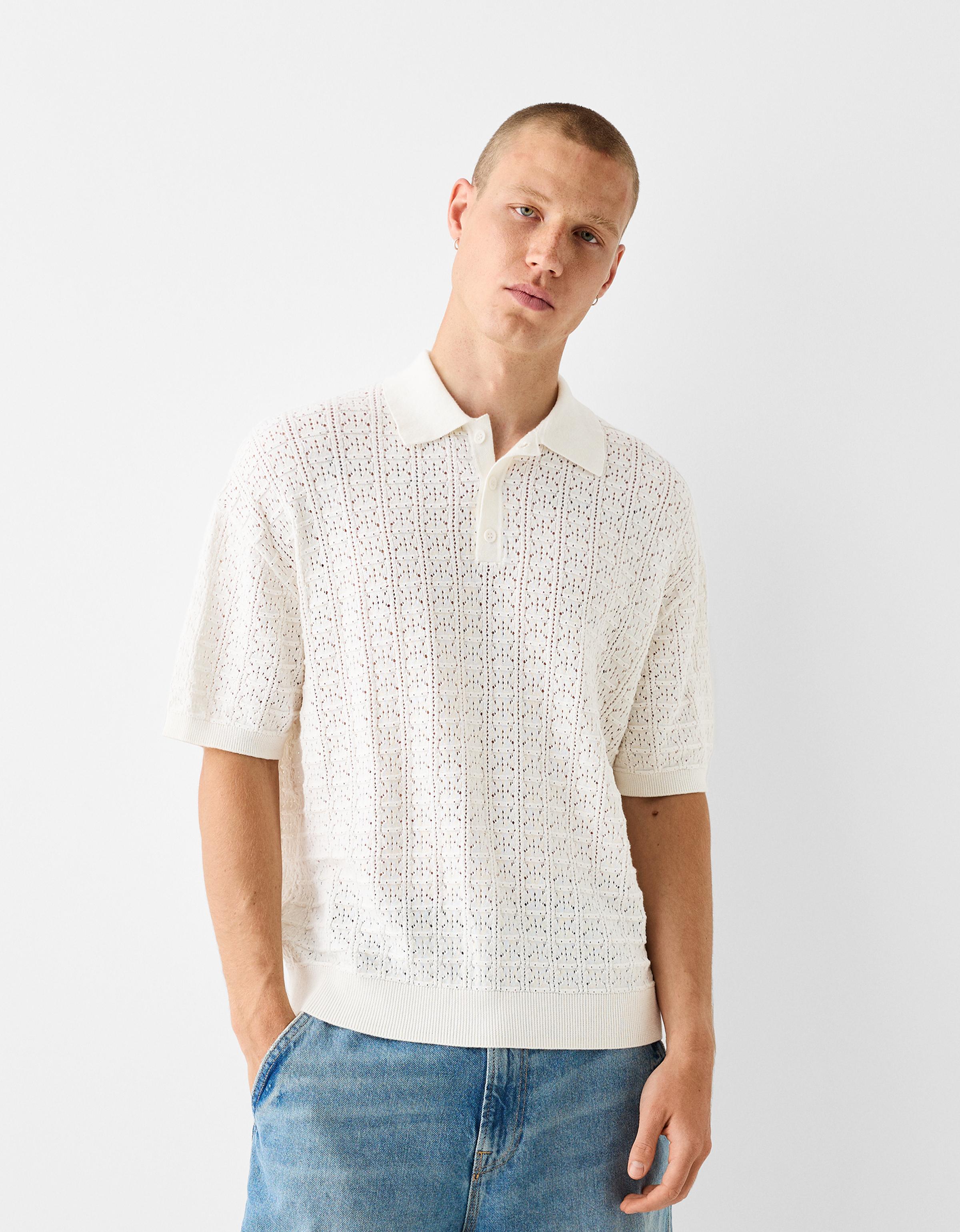 Textured open knit short sleeve polo shirt - New - Men | Bershka