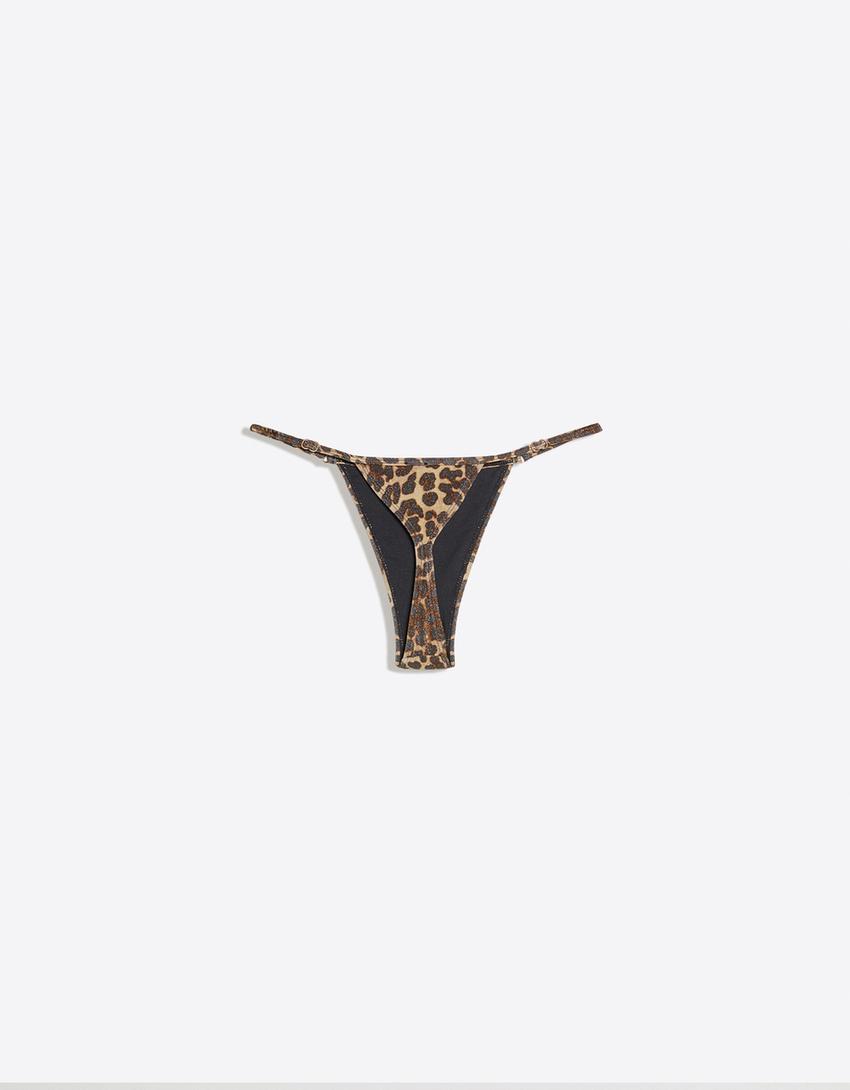 Animal print bikini bottoms-Brown
