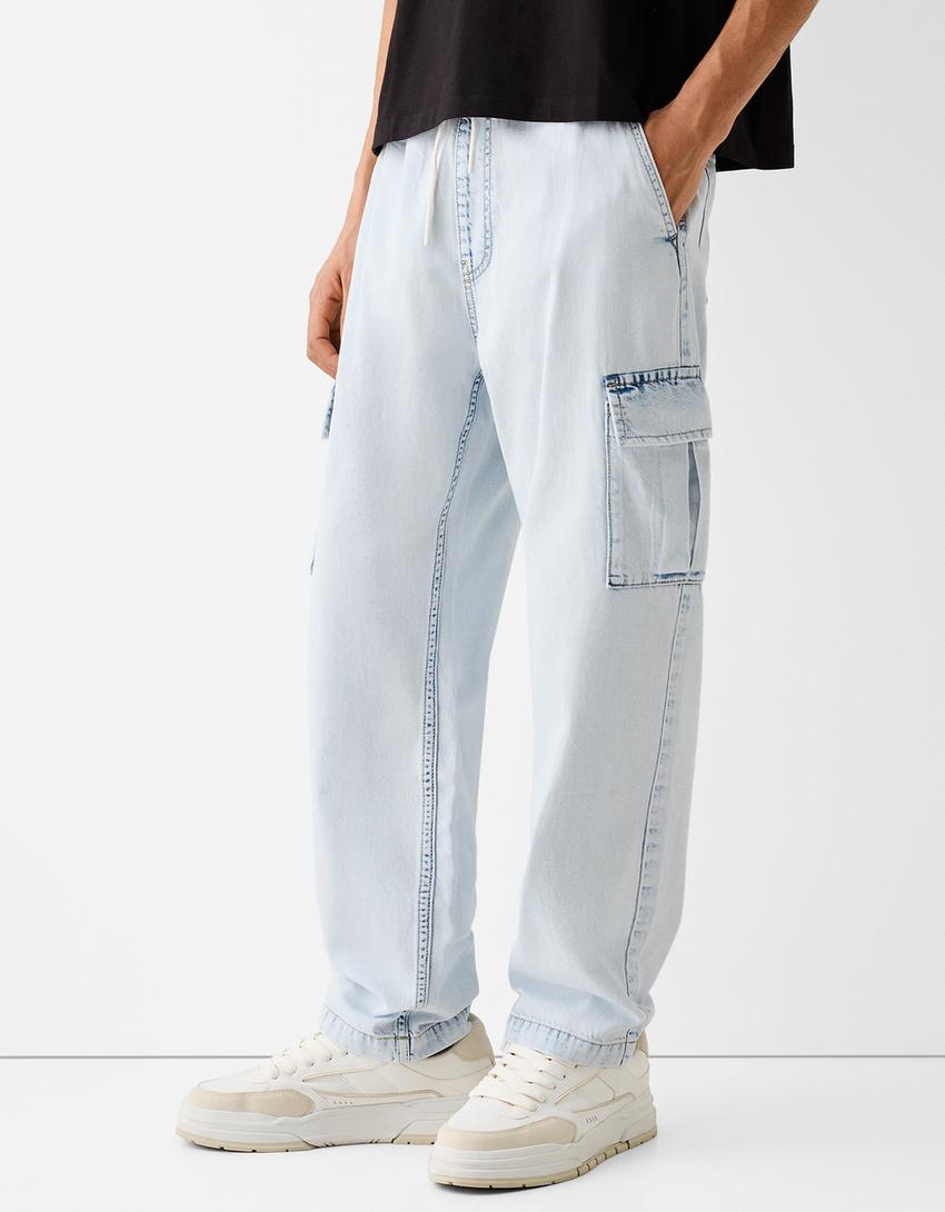 بنطال جينز رياضي كارغو-أزرق فاتح-1