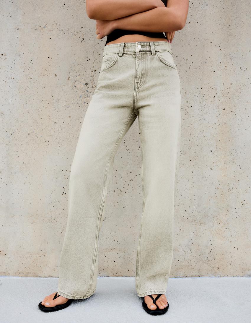 Straight jeans met hoge taille en wijde pijpen-Donkergrijs