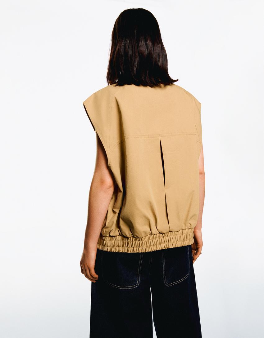 Oversize gilet with zip-Beige