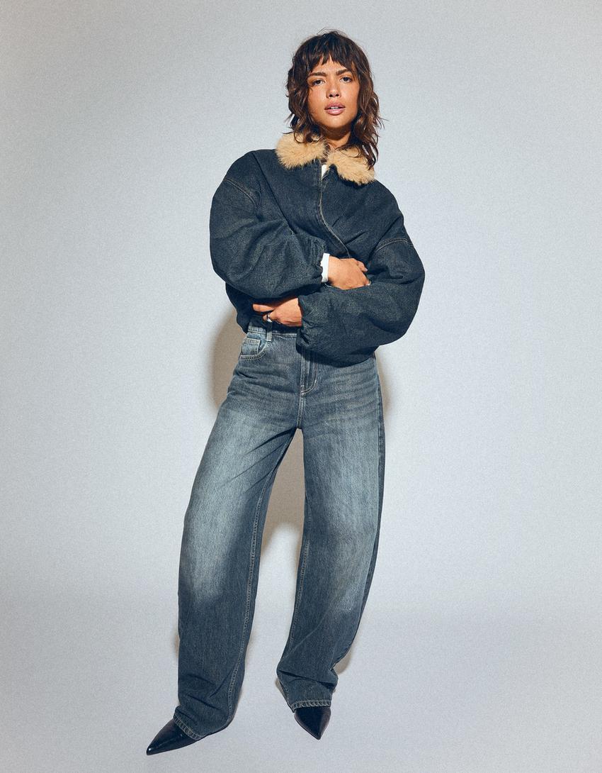 Wide-leg barrel jeans-Blue