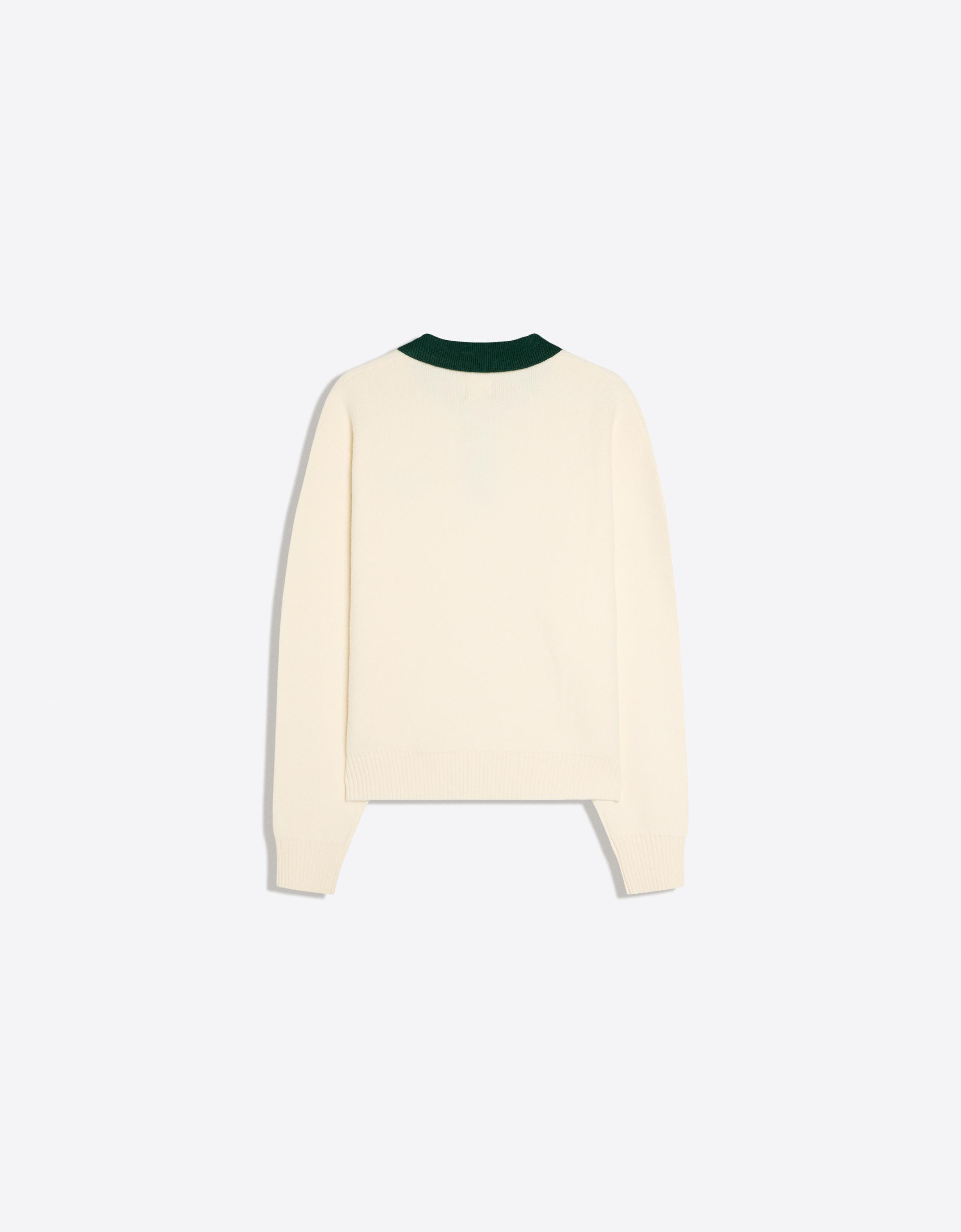 Contrast embroidered polo collar jumper — Off white