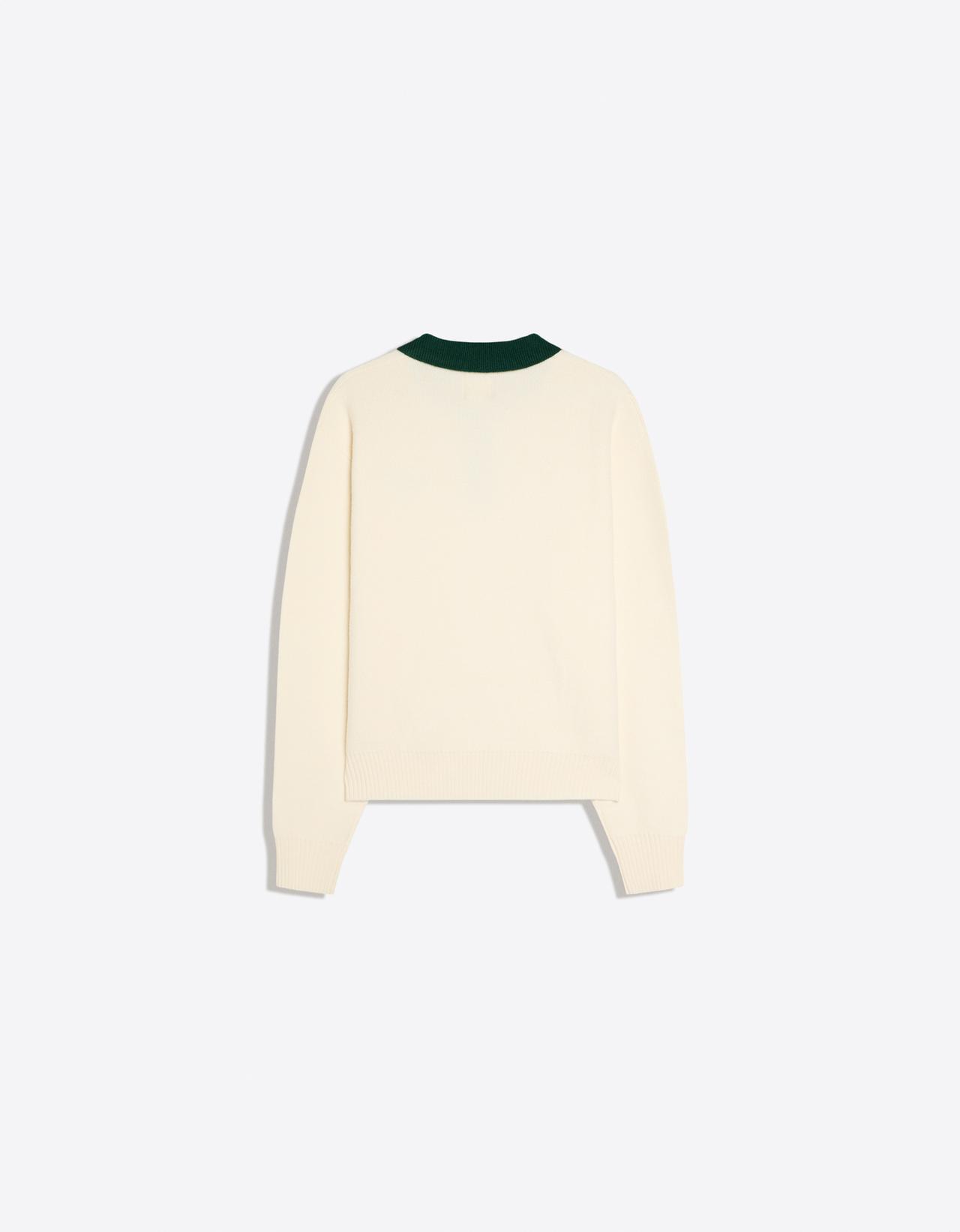 Contrast embroidered polo collar jumper — Off white
