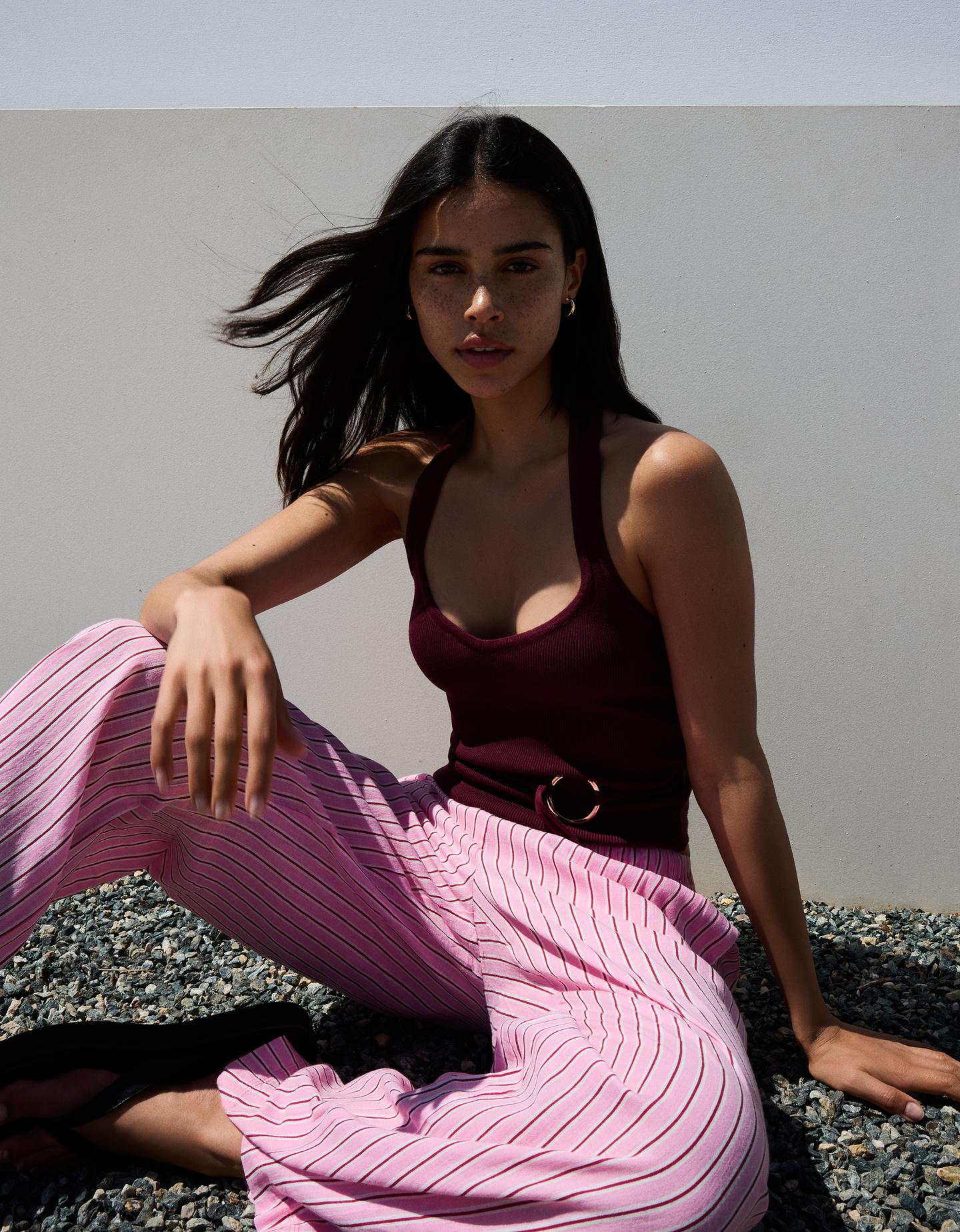 Bershka Top Halter Con Anello Donna M Bordeaux