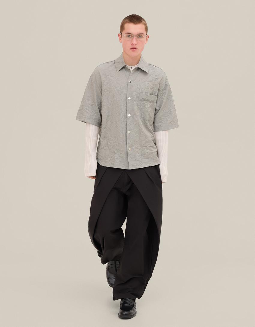 Wrinkle effect short sleeve shirt-Grey