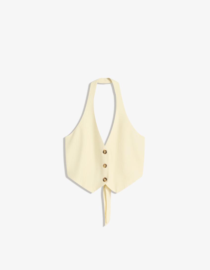 Halter waistcoat with linen-Beige