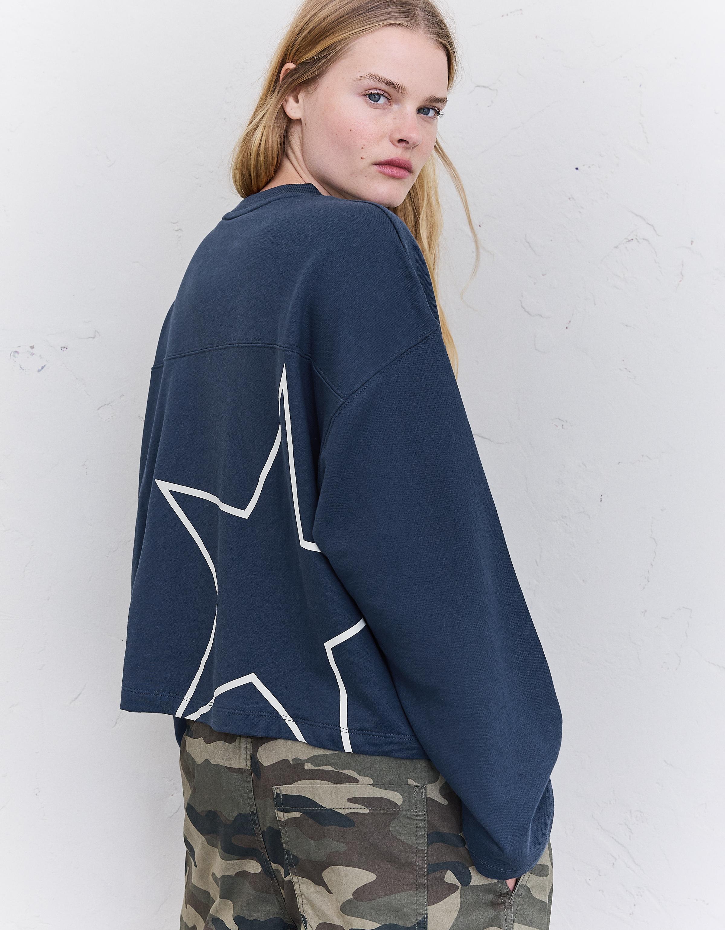 Printed round neck sweatshirt — Navy