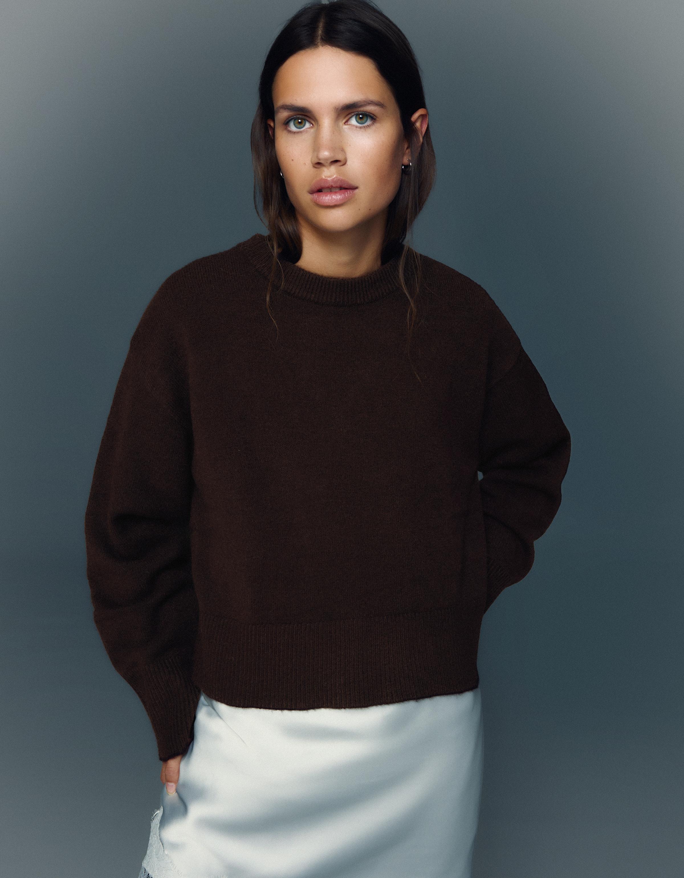 Bershka Oversize-Pullover Mit Rippbund Damen Xl Braun