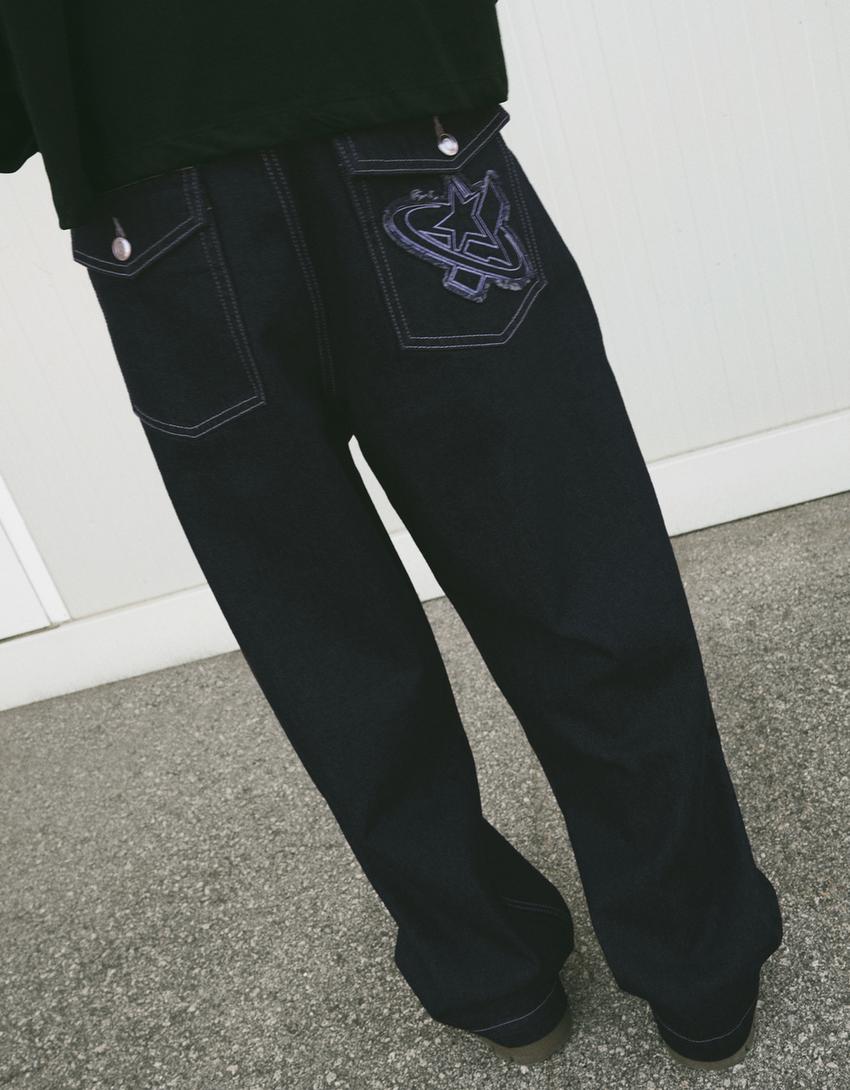 Jeans barrel fit-Marinho