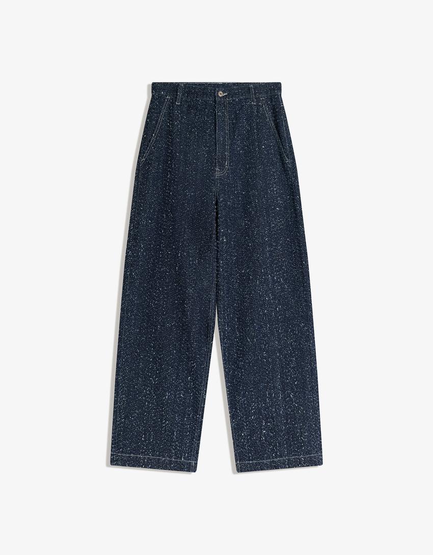 Embroidered baggy jeans-Navy