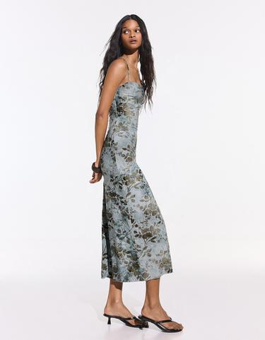 column dress long sleeve 242GL3241 Tulle Long Sleeves Back Slit Column Dress