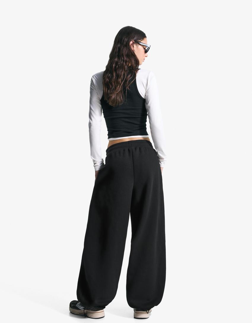 Pantaloni felpati barrel fit stopper-Nero-2
