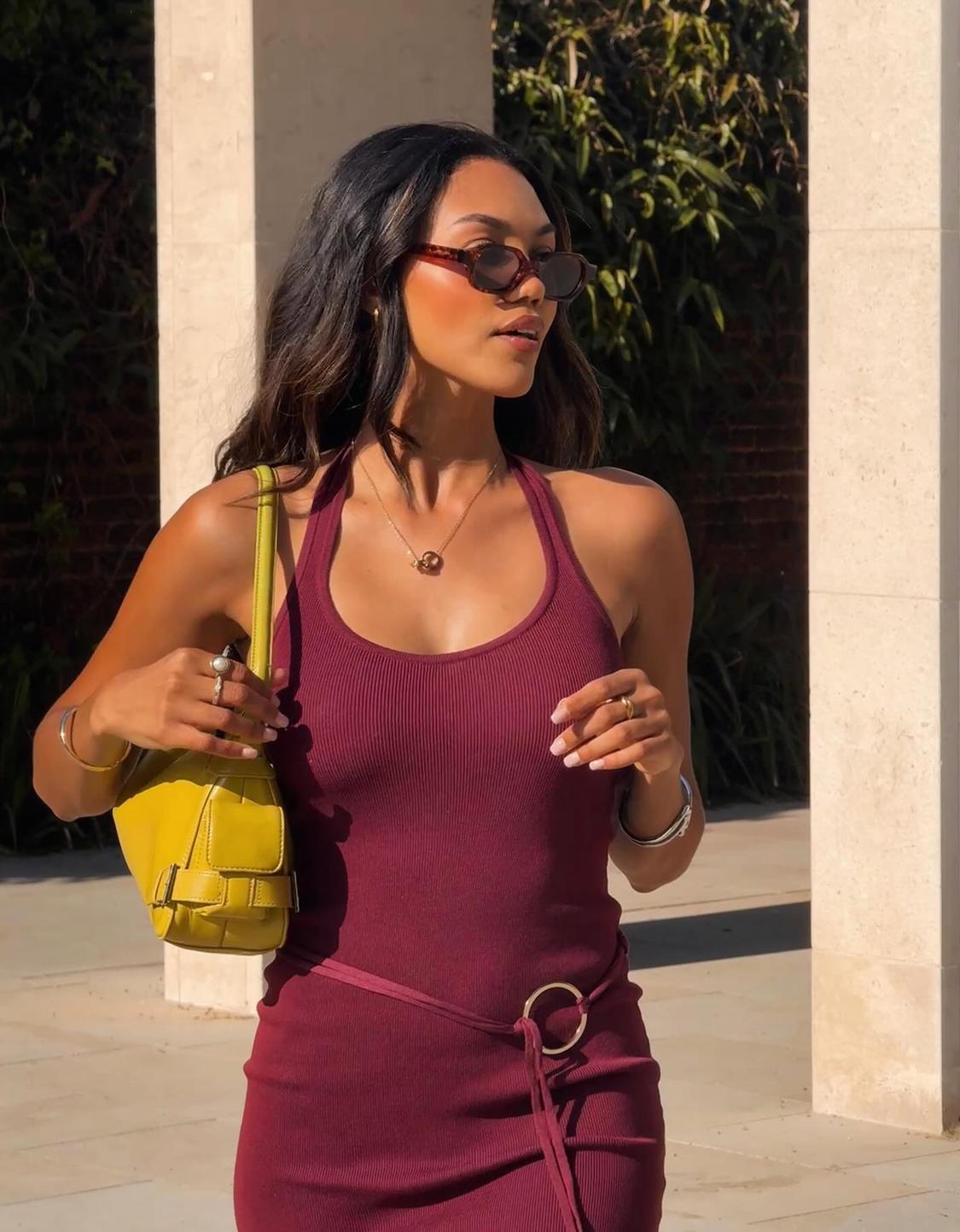 Halter mini dress with ring detail