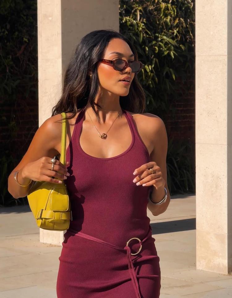 Halter mini dress with ring detail