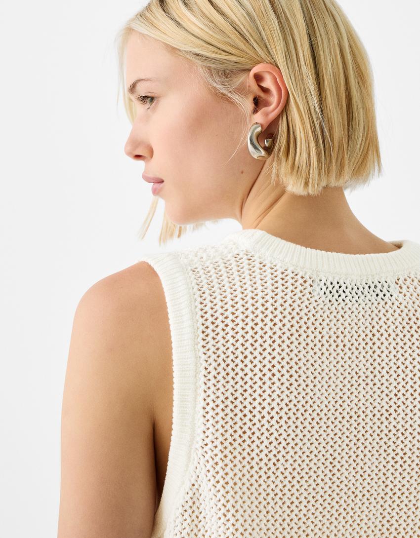 T-shirt bretelles jacquard étoile-Blanc-6