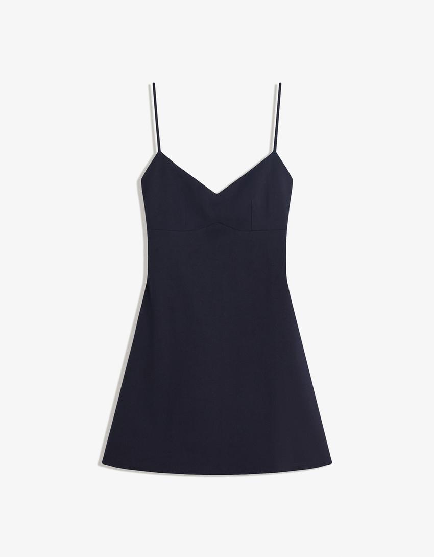 Robe mini à bretelles-Marine-4