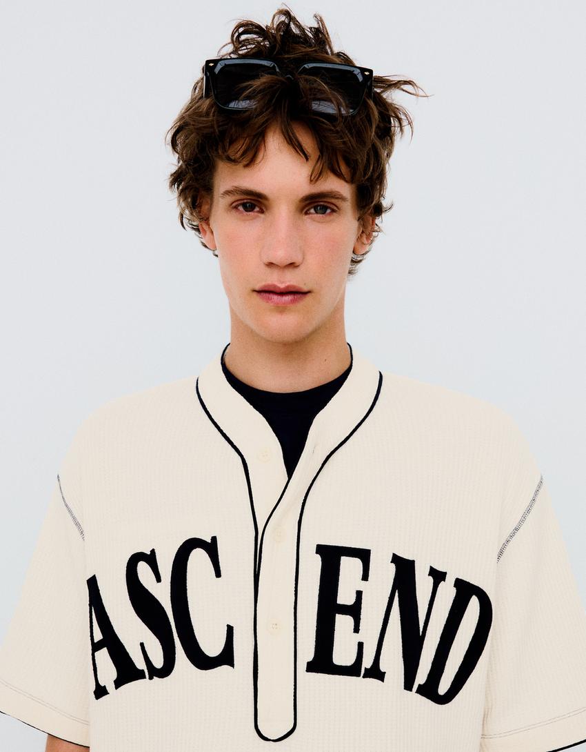 Printed baseball waffle-knit T-shirt-Off white