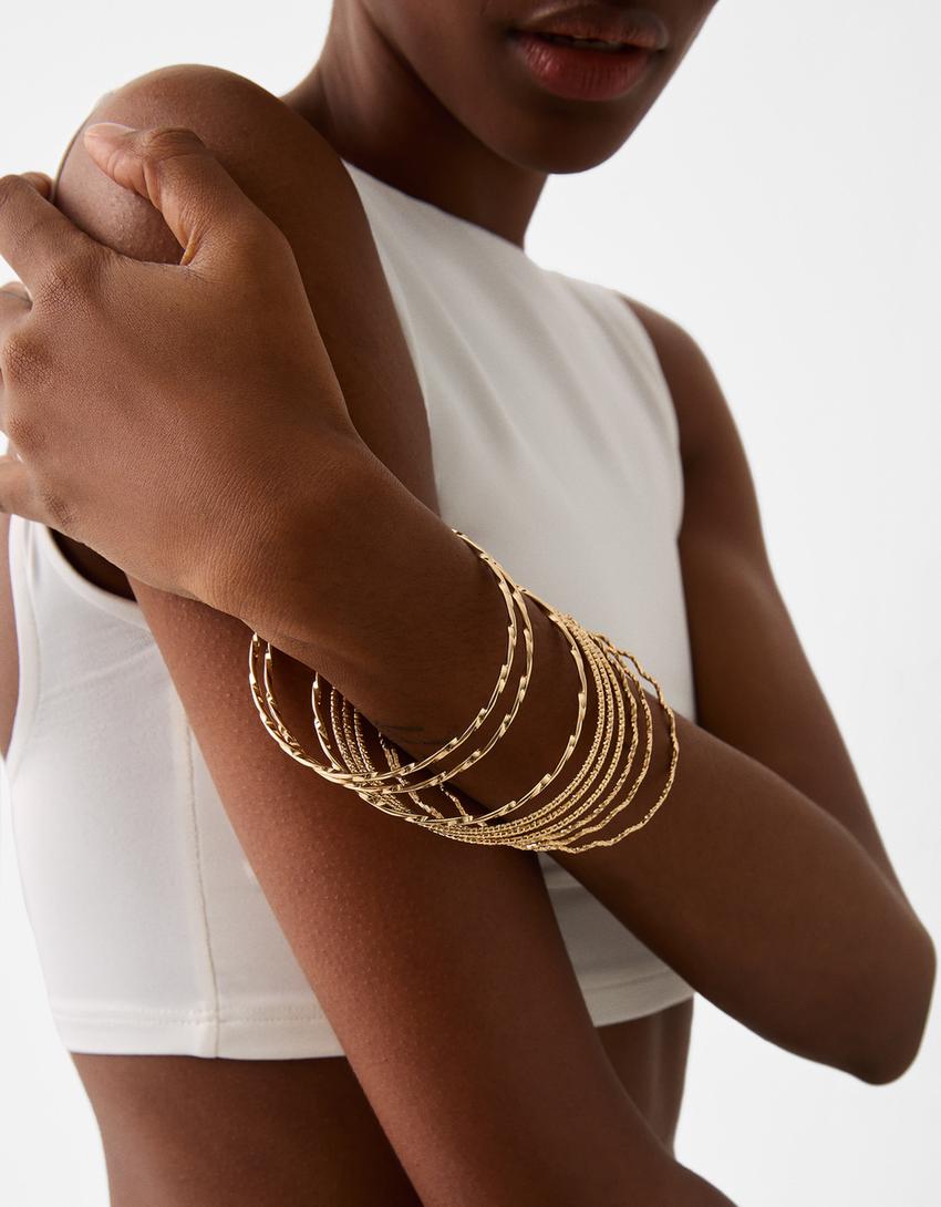 طقم من 9 أساور صلبة-ذهبي-1