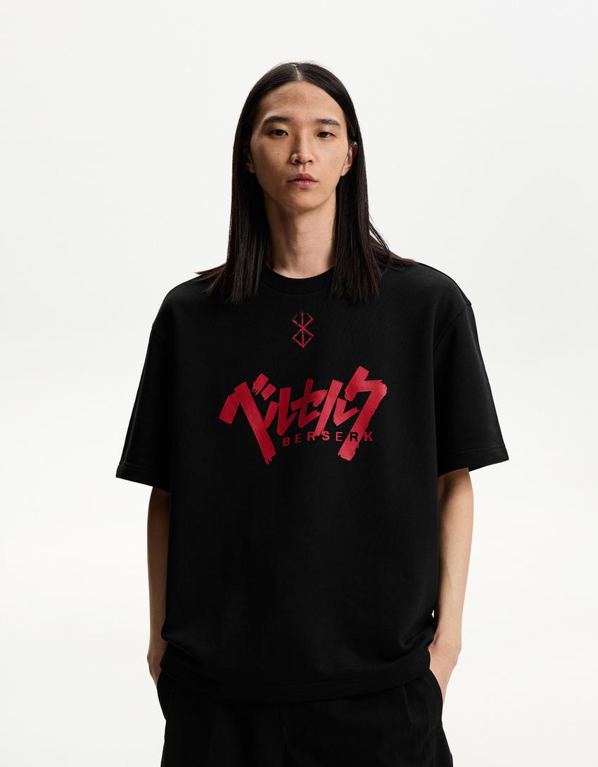T-shirt Berserk manches courtes molleton imprimé-Noir