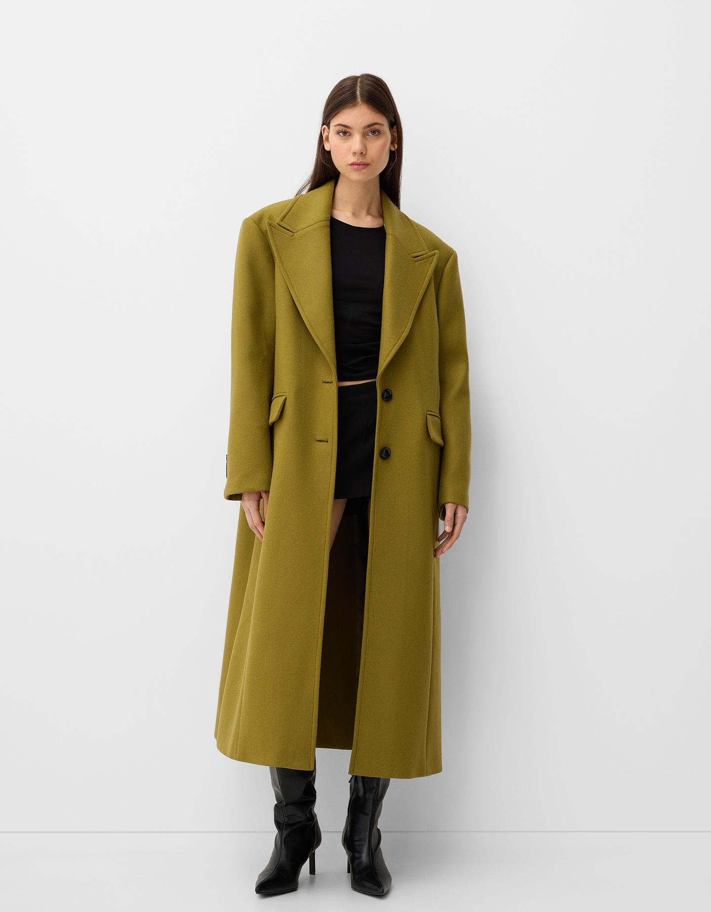 Bershka płaszcz oversize z mieszanki wełny manteco zielony