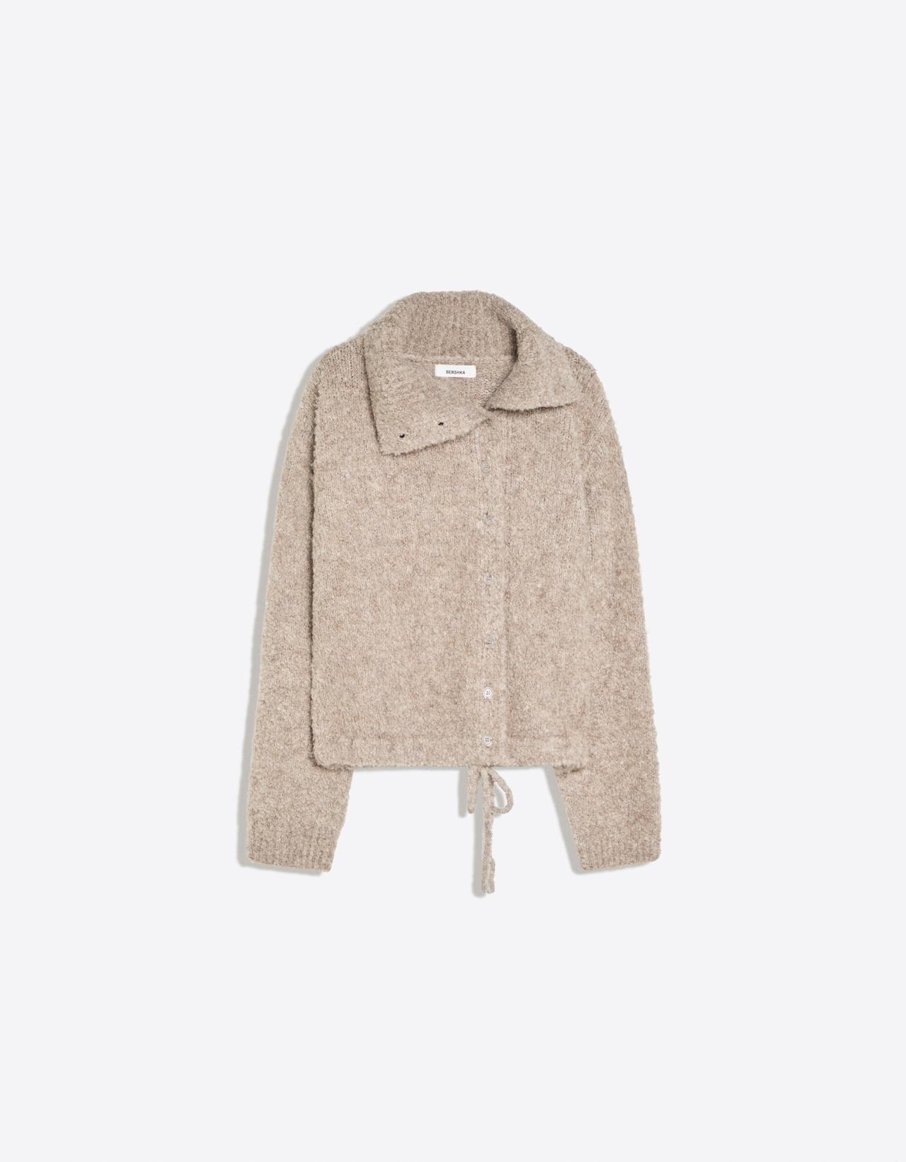 Bouclé shirt-collar jacket with adjustable hem — Brown