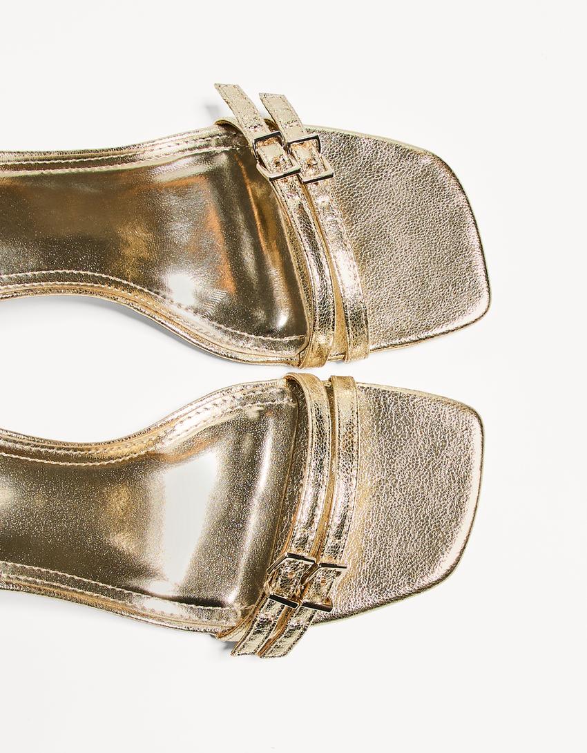 Sandales talon brides boucle de cheville-Or-2
