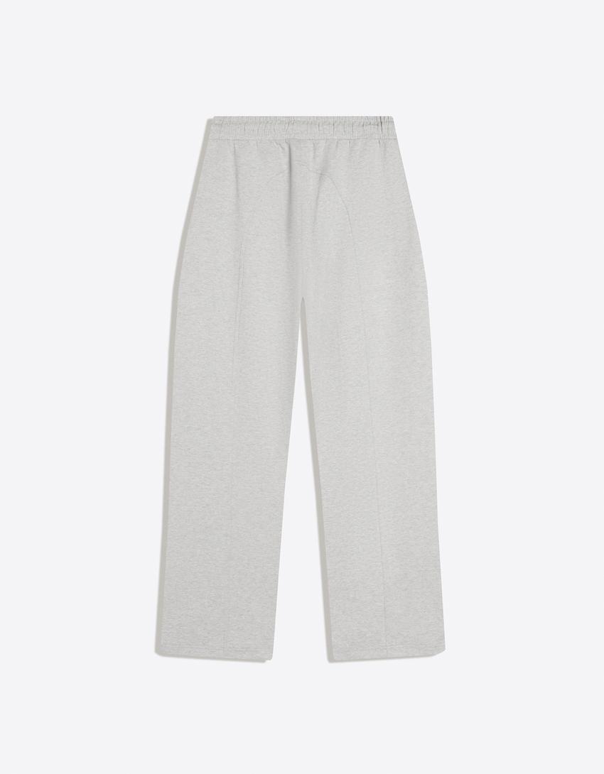 Wide-leg interlock trousers-Grey