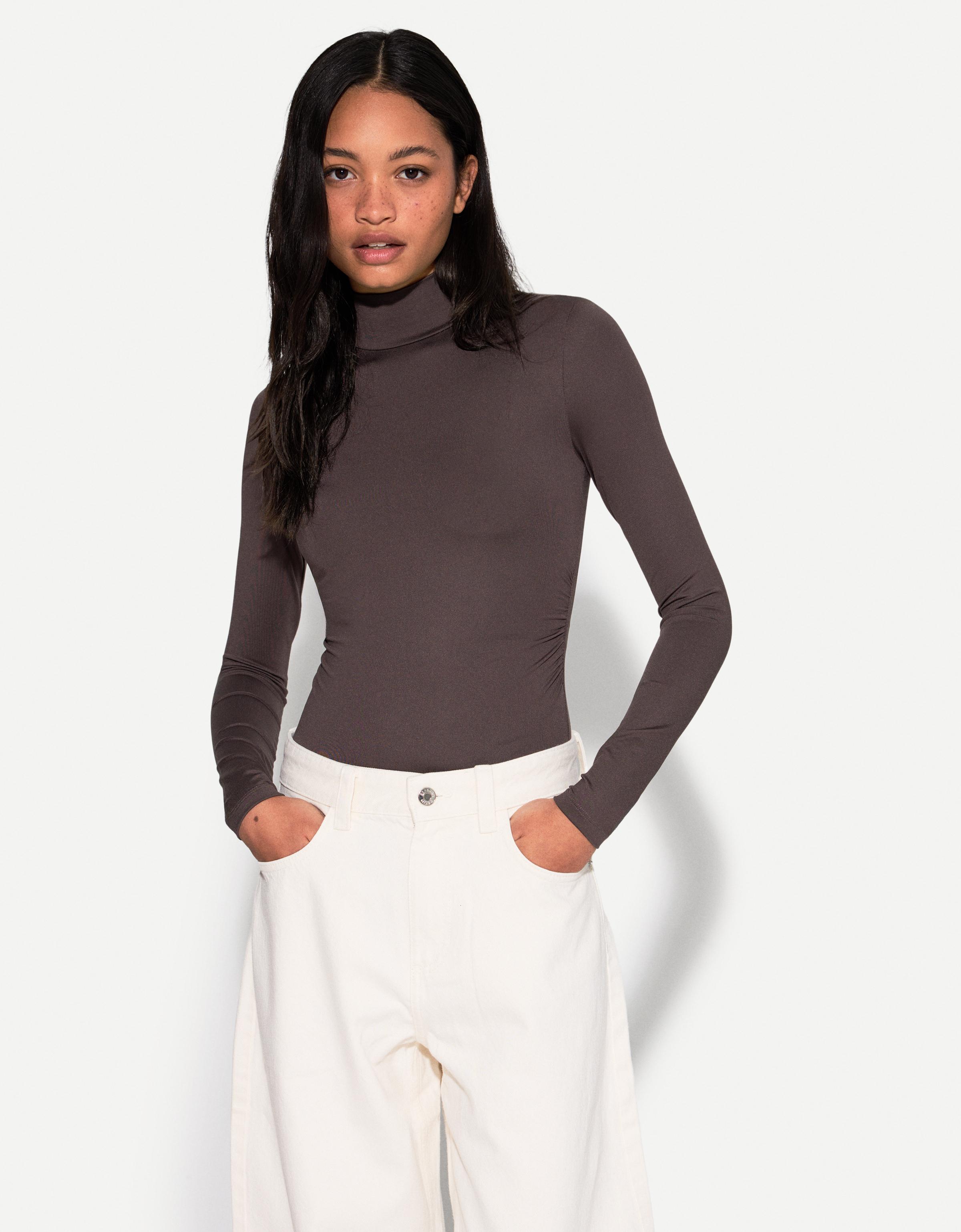 Bershka Langarmbody Mit Rollkragen Damen Xs Braun