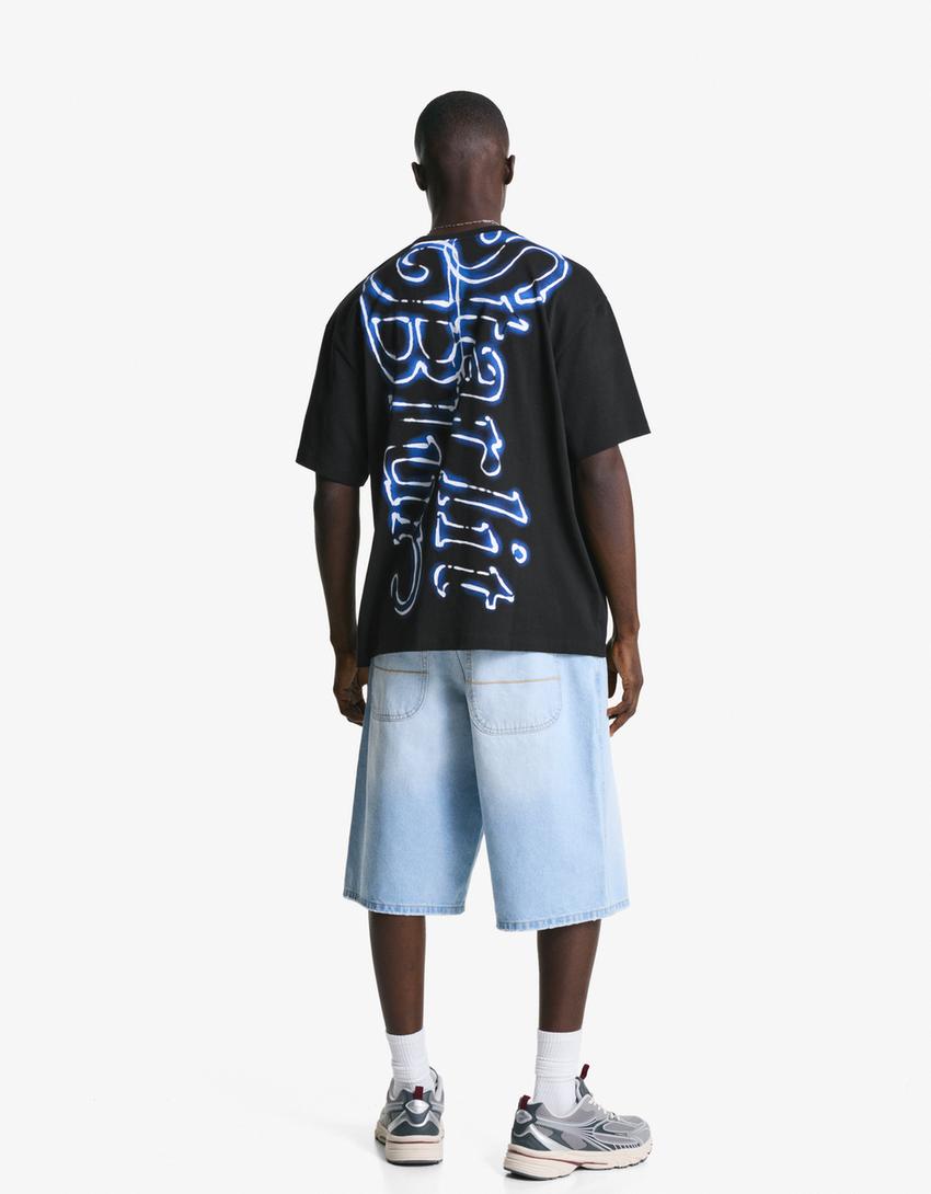 T-shirt manches courtes imprimé-Noir-1