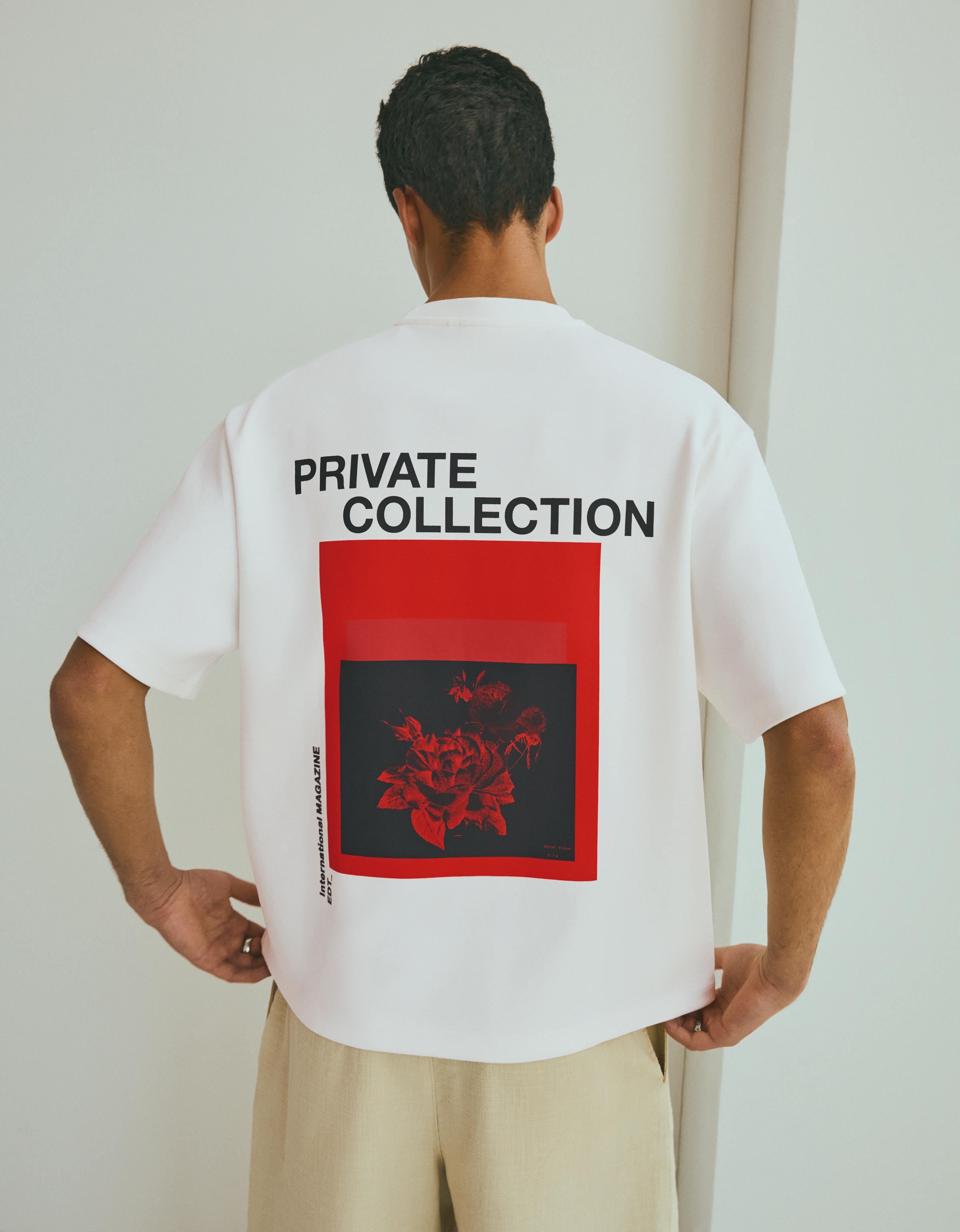 Bershka Camiseta Felpa Interlock Print Hombre L Blanco Roto